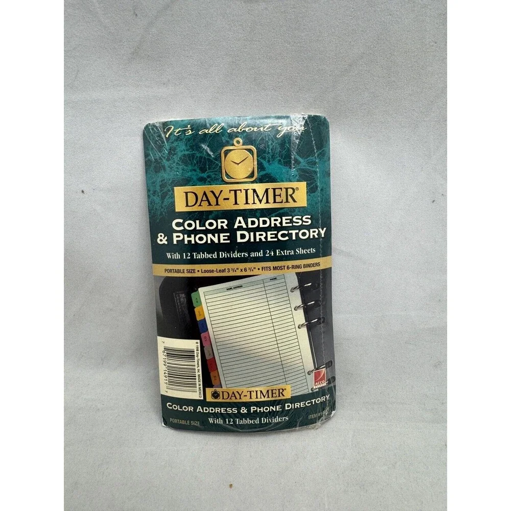 Day-Timer Color Address Phone Directory 12 Tab Portable Size 3-3/4